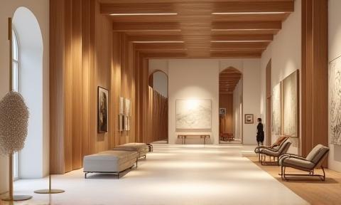 İzmir sanat galerisinde ahşap detaylı iç mekan